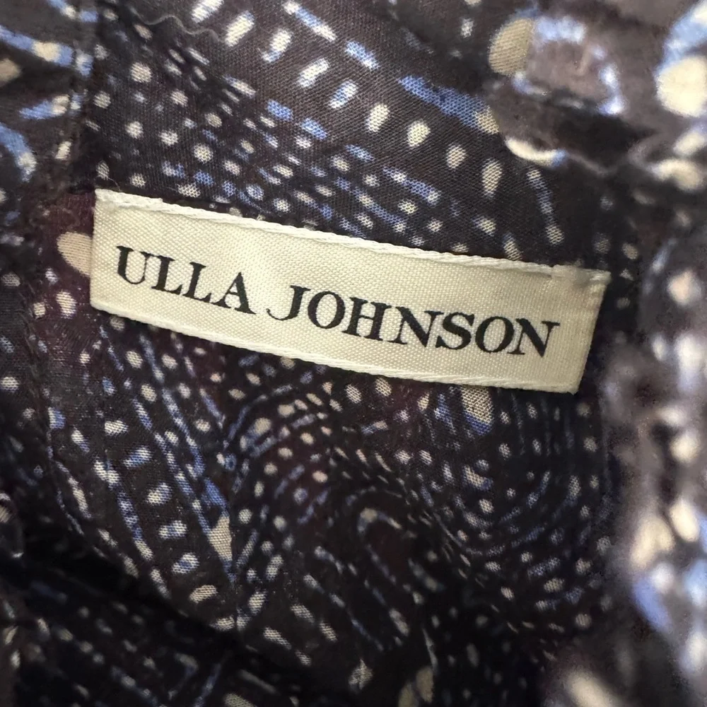 Ulla Johnson Sigrid Blouse In Indigo Diamond Size 0 Boho Puff Sleeve NWOT